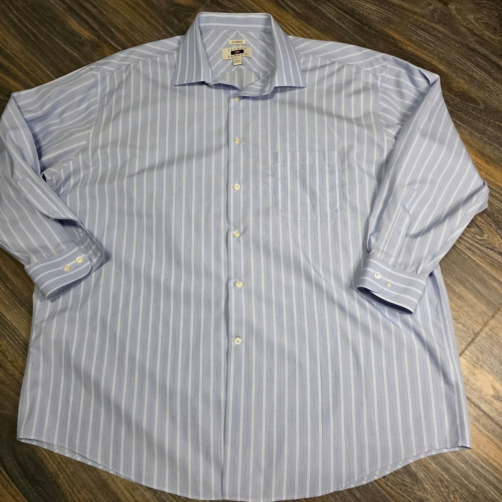 Joseph Abboud Mens Blue Stripe Dress Shirt 18 1/2 33 Egyptian Cotton NO WRINKLES